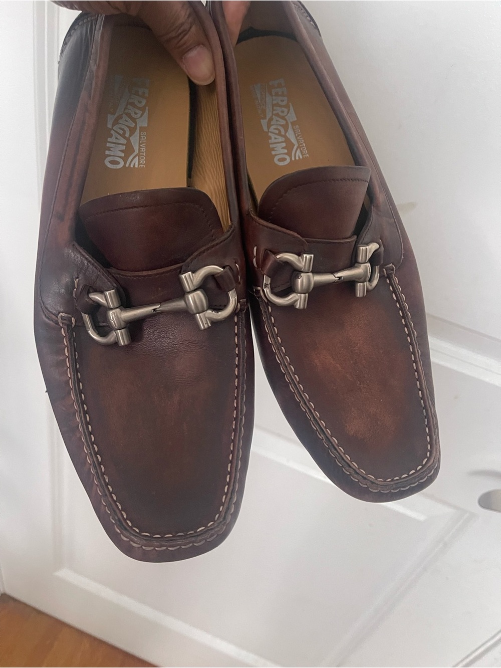 Salvatore Ferragamo Chestnut Leather Horsebit Loafers Sz 10.5